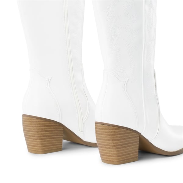 Dallas Embroidered Western Cowboy Knee High Boots - WHITE - 4